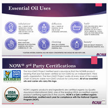 NOW Essential Oil Uses and 3rd Party Certifications