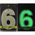 the number 6 Glowr in its package as it appears in light and when dark