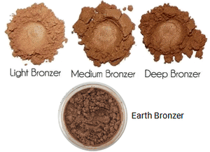 Samples of the 4 shades of Pure Anada Luminous Bronzer Loose Minerals, labeled