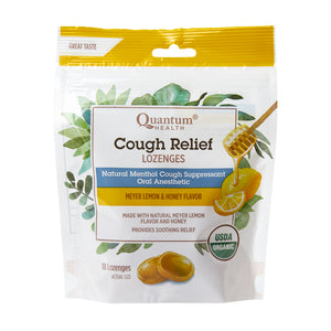 bag of Quantum Health Cough Relief Lozenges, Meyer Lemon and Honey Flavour