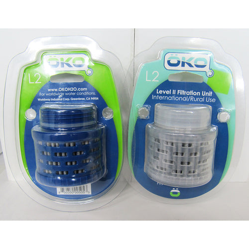 OKO Level II filters, back and front of pack