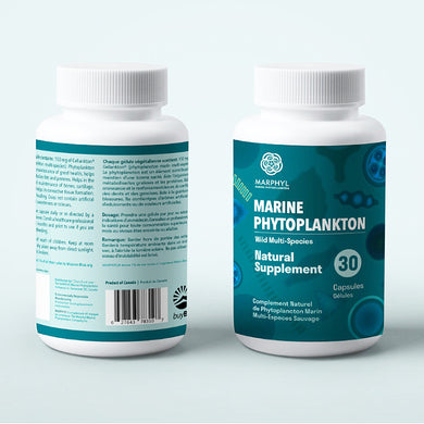 Marine Phytoplankton supplement bottle, back & front