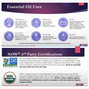 NOW Essential Oil Uses and 3rd Party Certifications