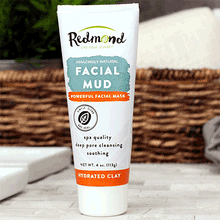 Tube of Redmond Clay Facial Mud on a counter