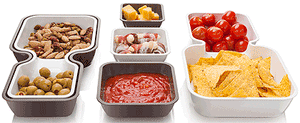 different configurations and uses of Vacu Vin Serve and Stack trays