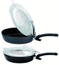 Fissler Clippix Spatter Shield hooked into and on a pan