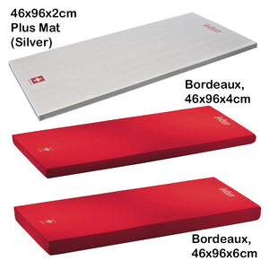 96cm long kybun mats in 2, 4 and 6cm depths in Silver and Bordeaux