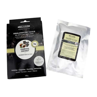 Box & Packet of Charcoal Coconut Himalayan Salt Scrub