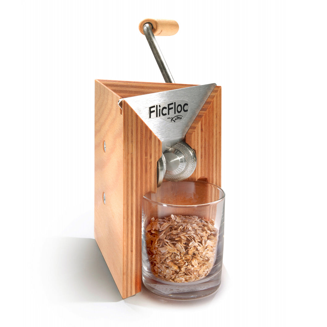 KoMo FlicFloc Flaker with glass receptacle in place