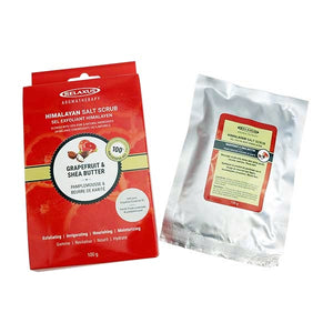 Box & Packet of Grapefruit & Shea Butter Rosemary Himalayan Salt Scrub