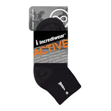 Package for Incrediwear Active Socks, Quarter Length, in Black