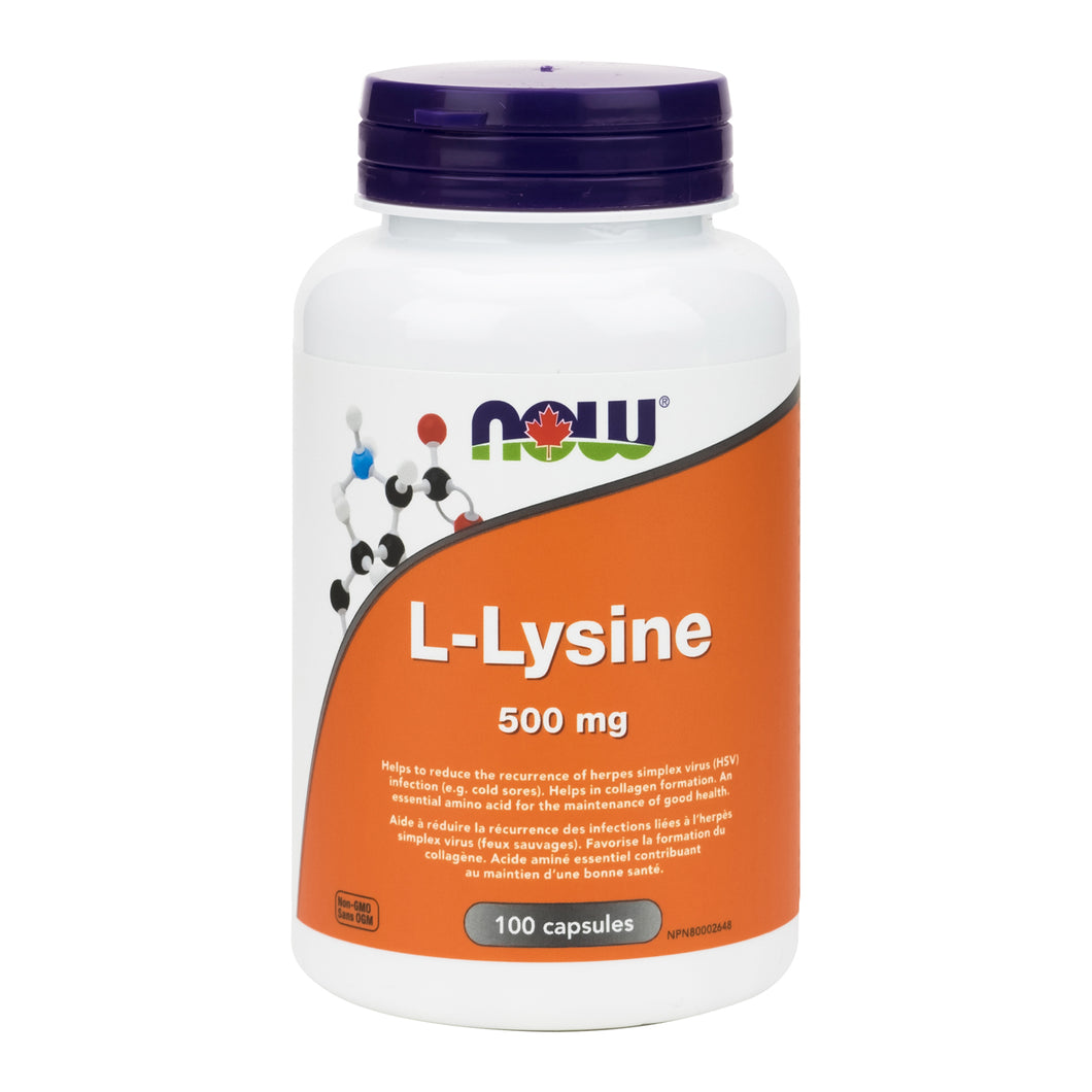 Bottle of 100 L-Lysine Capsules from NOW