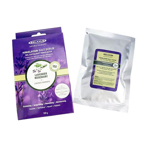 Box & Packet of Lavender Rosemary Himalayan Salt Scrub
