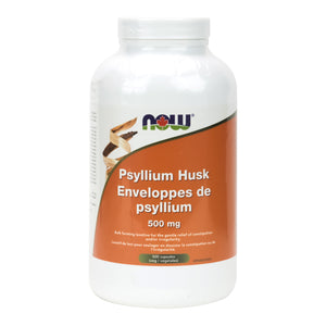 Bottle of 500 NOW Psyllium capsules