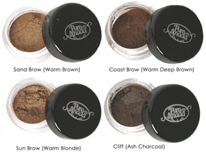 Four shades of Pure Anada Mineral Brow Colors, labeled
