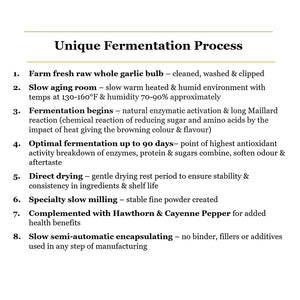 8 step fermentation and production process for Black Garlic Alive