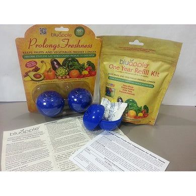 Bluapple Food Fresheners and Refill Kit packages