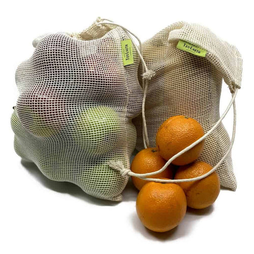 Reusable Cotton Mesh Produce Bags (shown filled)