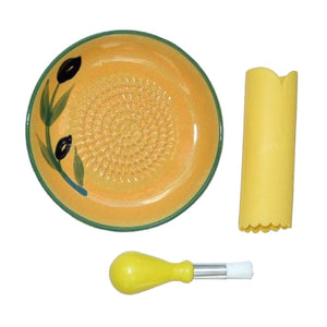 3 Piece Grater Plate Set (Olive Design, Green Trim)