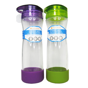 Hydrate Mate Glass Travel Bottle, in Purple and Green