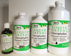 various sizes of Liquid Greens Chlorophyll , previous label style