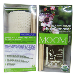 front and rear sides of MOOM Organic Hair Removal Kit package 