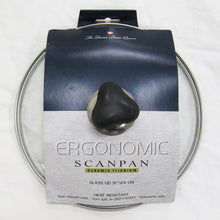 top view of 9-inch diameter Scanpan Glass Lid with packaging