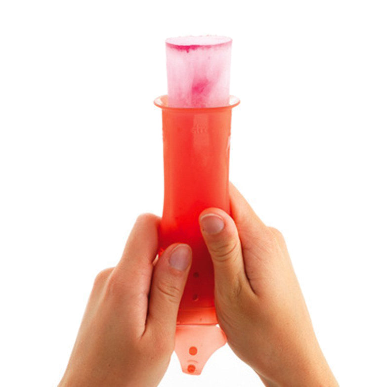 Orka silicone ice-pop mold in-use, moving up a push-pop
