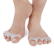 front view of Flexible Silicone Toe Spreaders in use