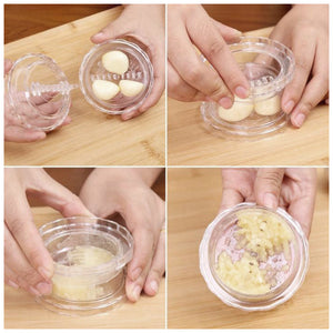 4-panel photo demonstrating use of Garlic Twist