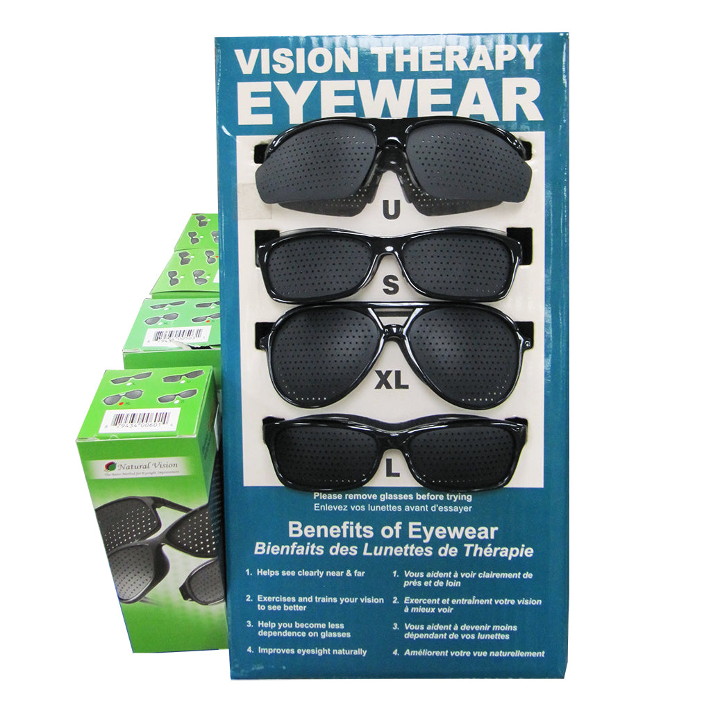 four Vision Therapy Eyewear models in display stand