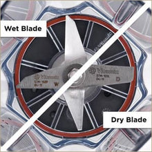 Split-screen shot of Wet Blades on one side and Dry Blades on other